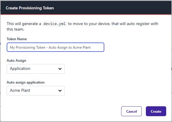 Screenshot of creating a provisioning token