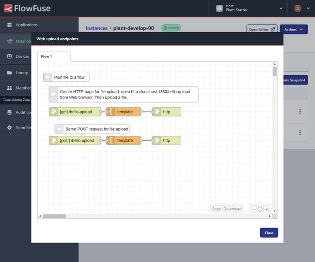 Screenshot to an example flow preview for a Snapshot in FlowFuse