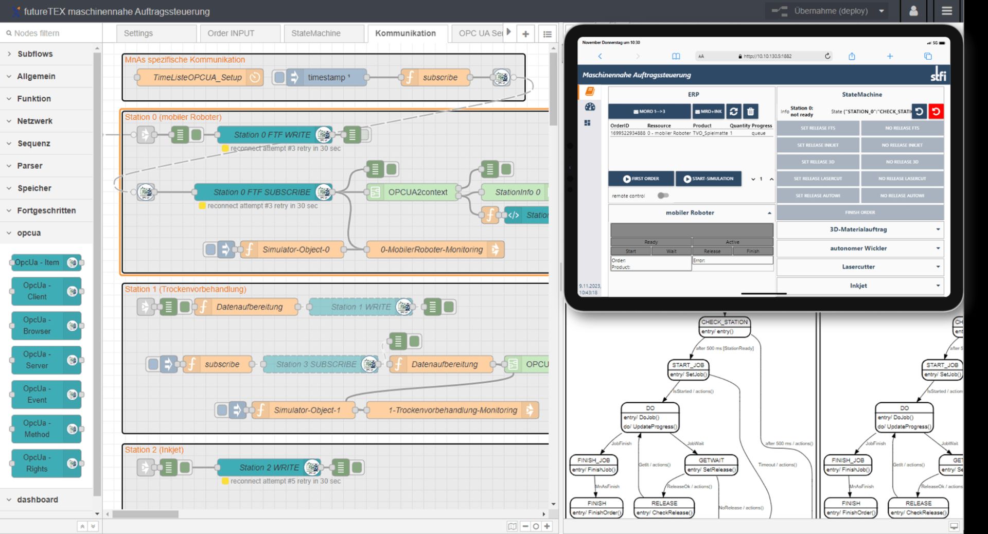State-Machine and OPC-UA-Connection to the machines