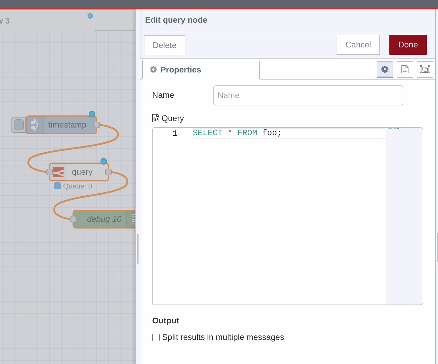 Screenshot of Node-RED with FlowFuse Tables node
